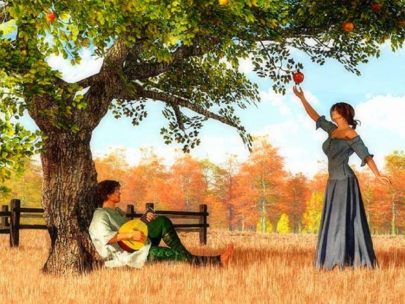 Miłość pod jabłonią, romantycze spotkanie puzzle online