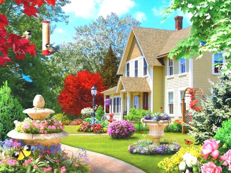 Piękny letni poranek w pięknym ogrodzie puzzle online