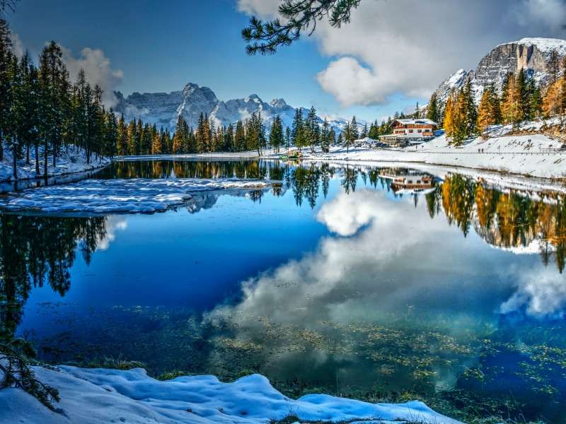 Italia-Lago di Misurina in inverno, una terra meravigliosa puzzle