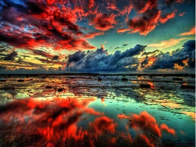 Red sunset over the lake-Czerwony zachód i jezioro puzzle online