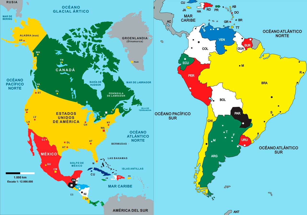 Mapa Ameryki puzzle online
