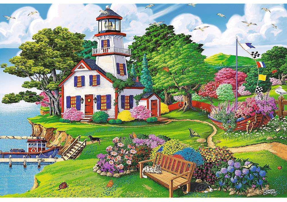 Dom z ogrodem nad rzeką puzzle online