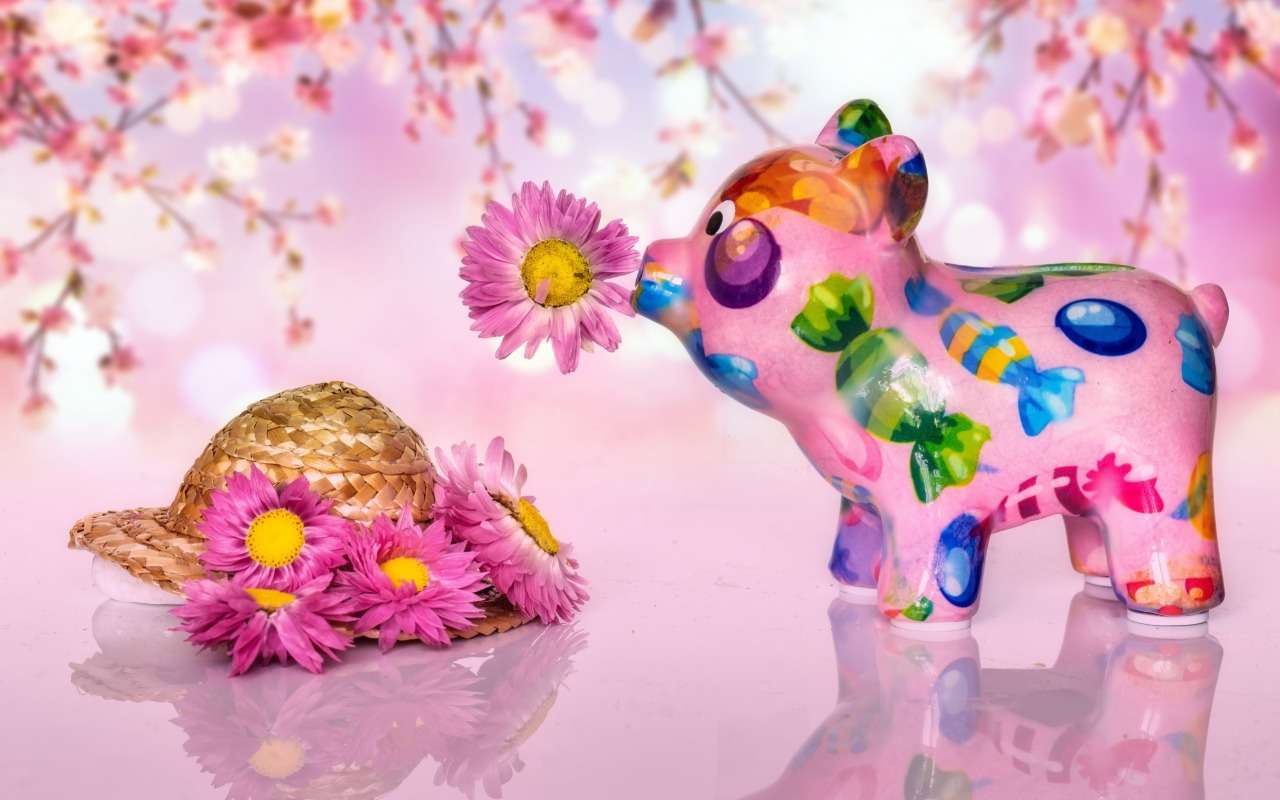 Różowa świnka w różowej krainie, piękna kompozycja puzzle online