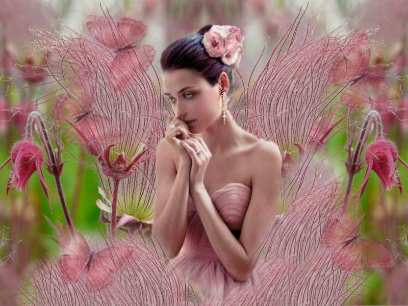 Pani Lato w kolorze pudrowego różu, urocze puzzle online