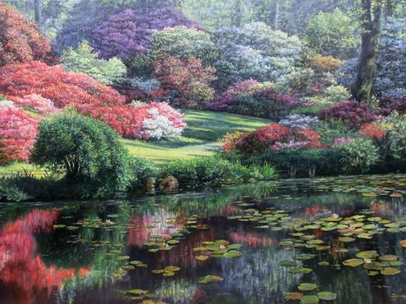 Piękno jeziora w kolorowym parku puzzle online