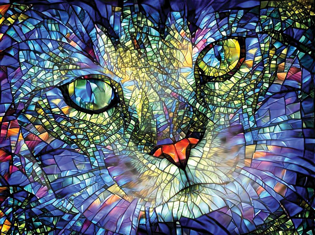 Witrażowy kotek, piękno pracy zachwyca puzzle online