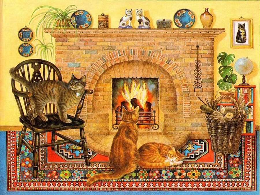 Koty przy ognisku. puzzle online