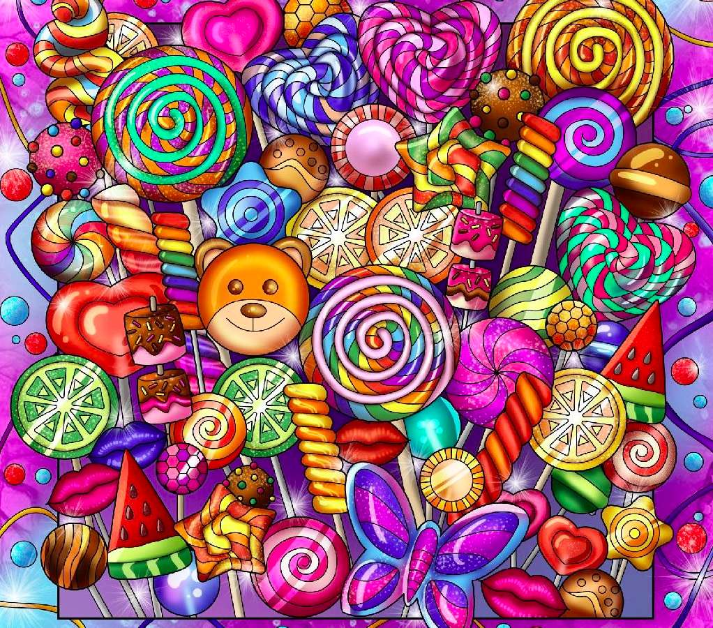 Kolorowe smaczne lizaczki, mniam mniam puzzle online