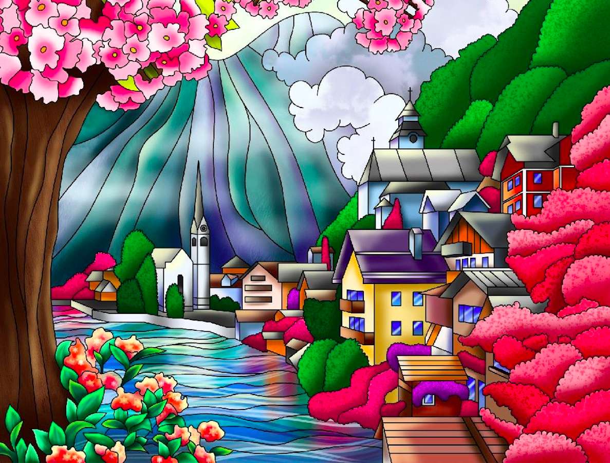 Urocza osada nad jeziorem puzzle online
