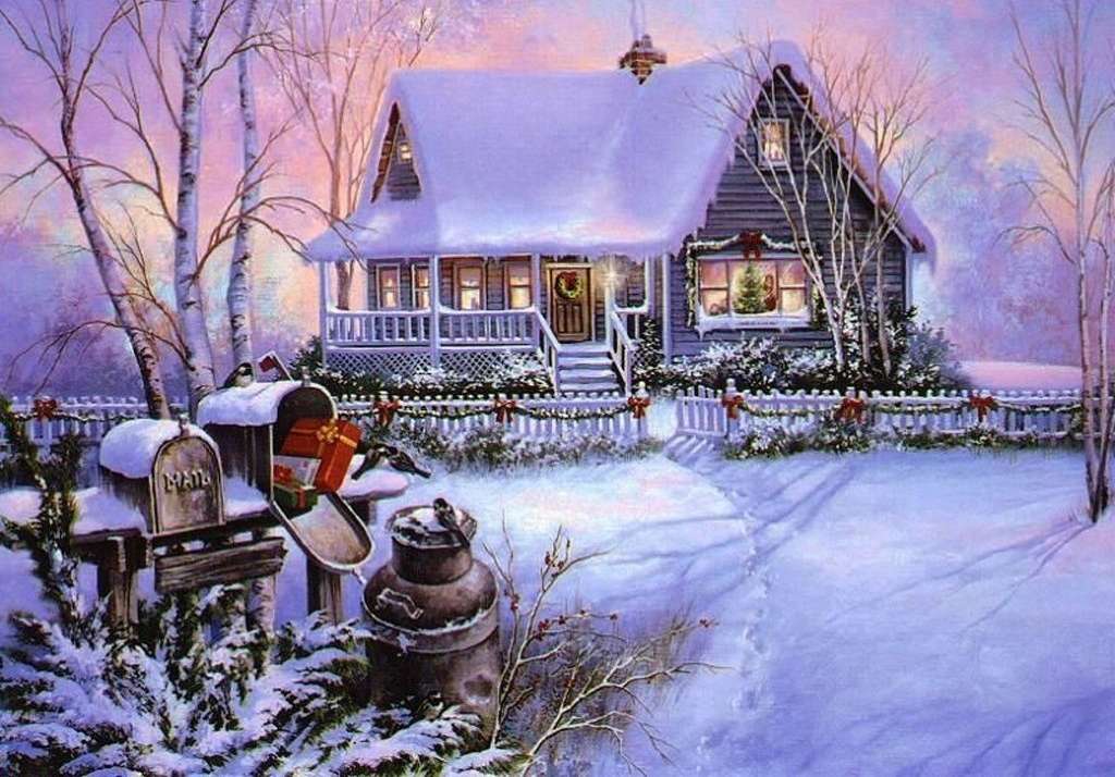 Zimowy domek przed świętami puzzle online