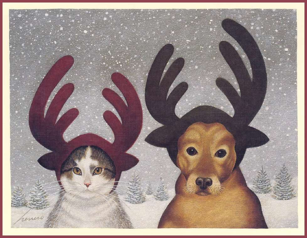 Boże Narodzenie Kot i pies puzzle online