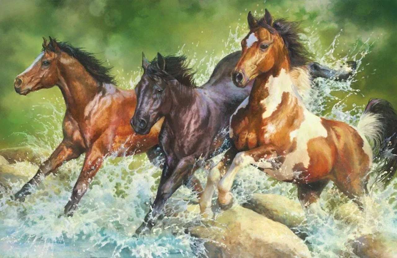 Rozbrykane, szalone, szczęśliwe piękne konie:) puzzle online