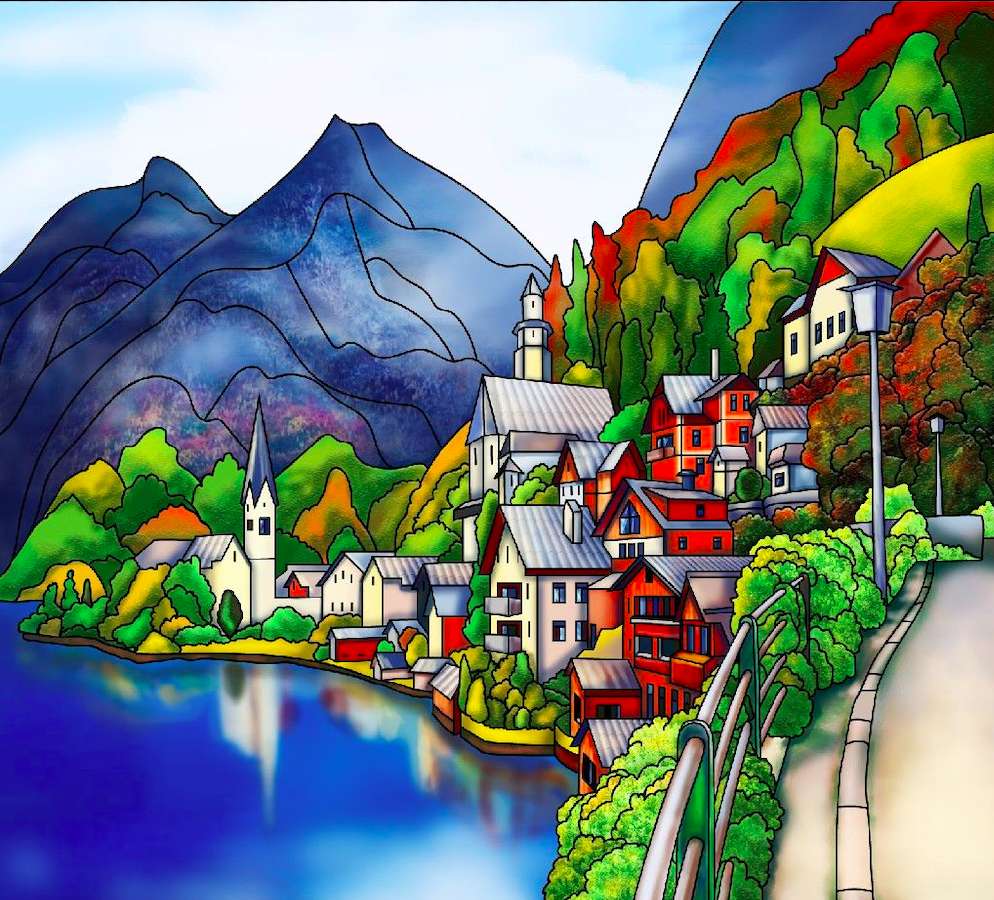 Urocze górskie miasteczko na zboczu góry puzzle online