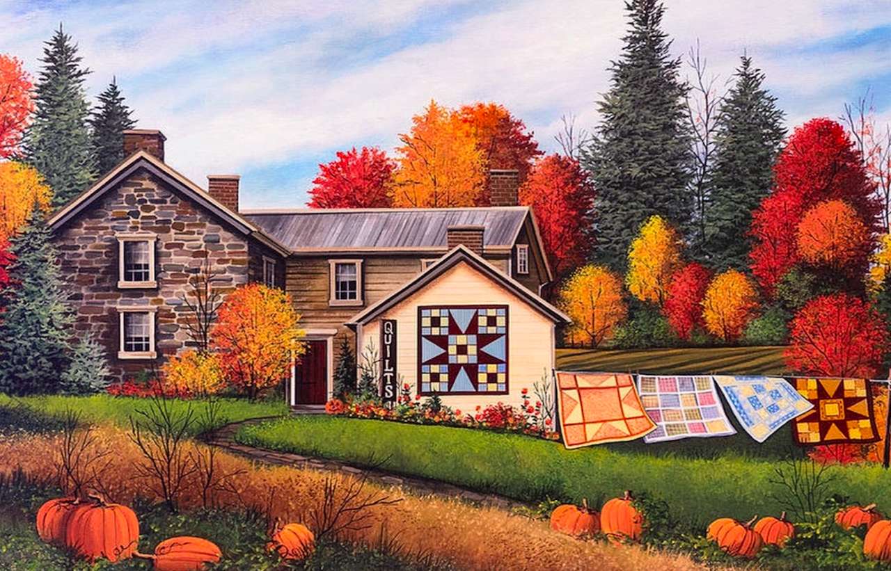 Patchworkowy domek jesienią puzzle online