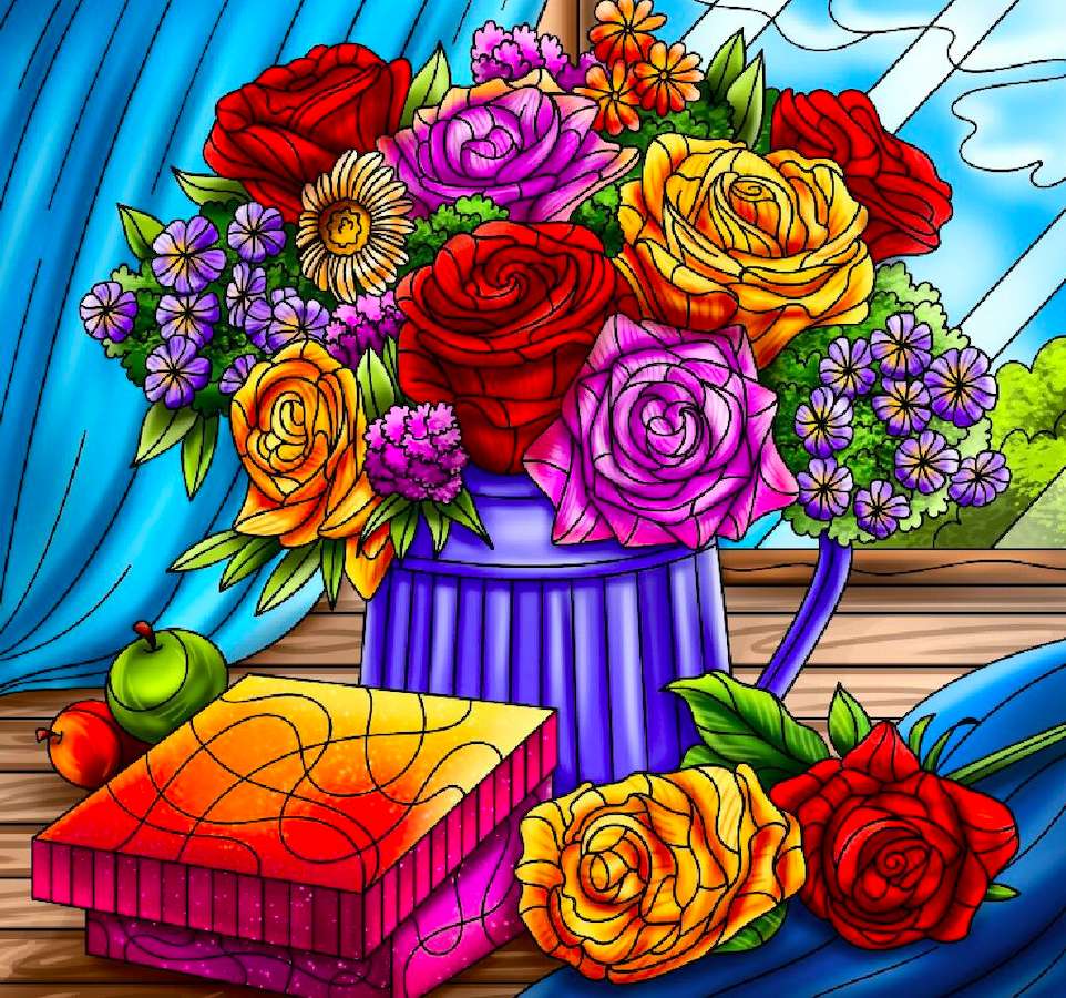 Uroczy bukiet kwiatów-róże królują puzzle online
