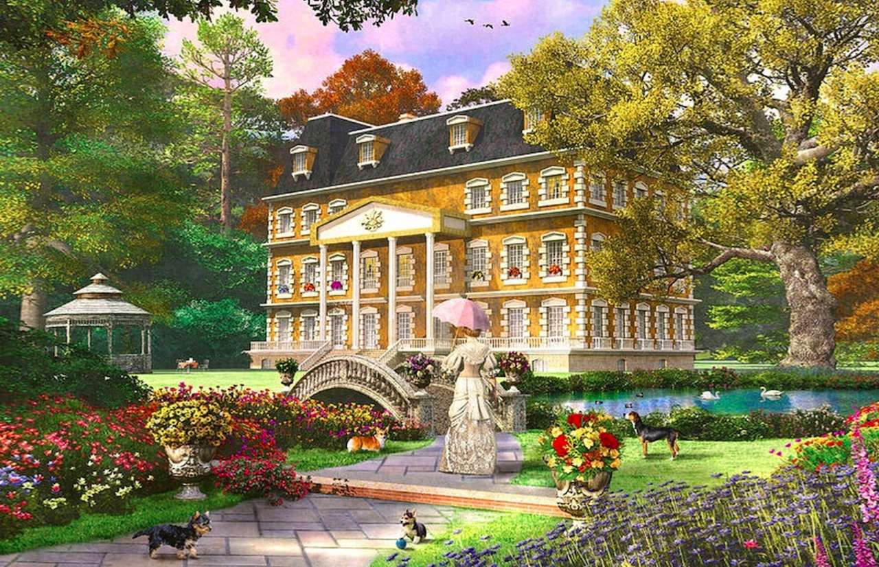Piękno tego miejsca zachwyca, staw ogród, pałacyk puzzle online