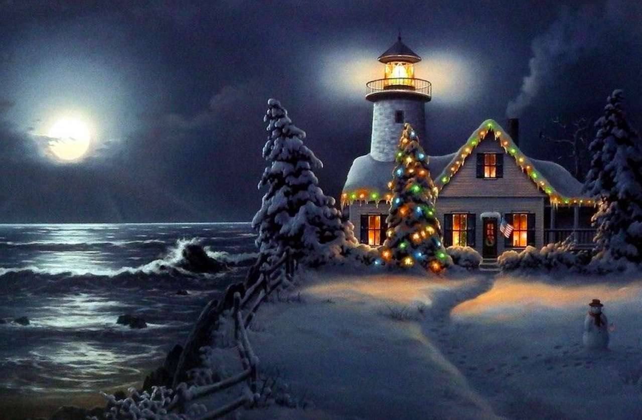 Pięknie przystrojona świątecznie latarnia morska puzzle online