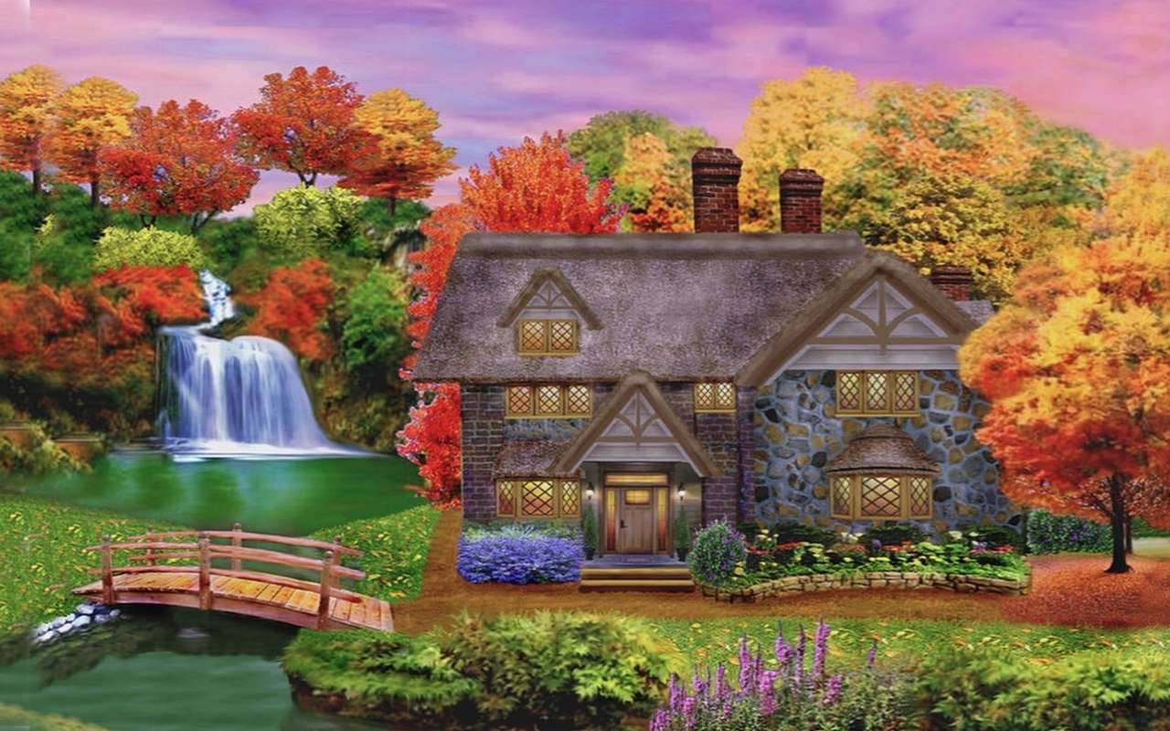 Jesienny domek z ogródkiem, jak z bajki puzzle online