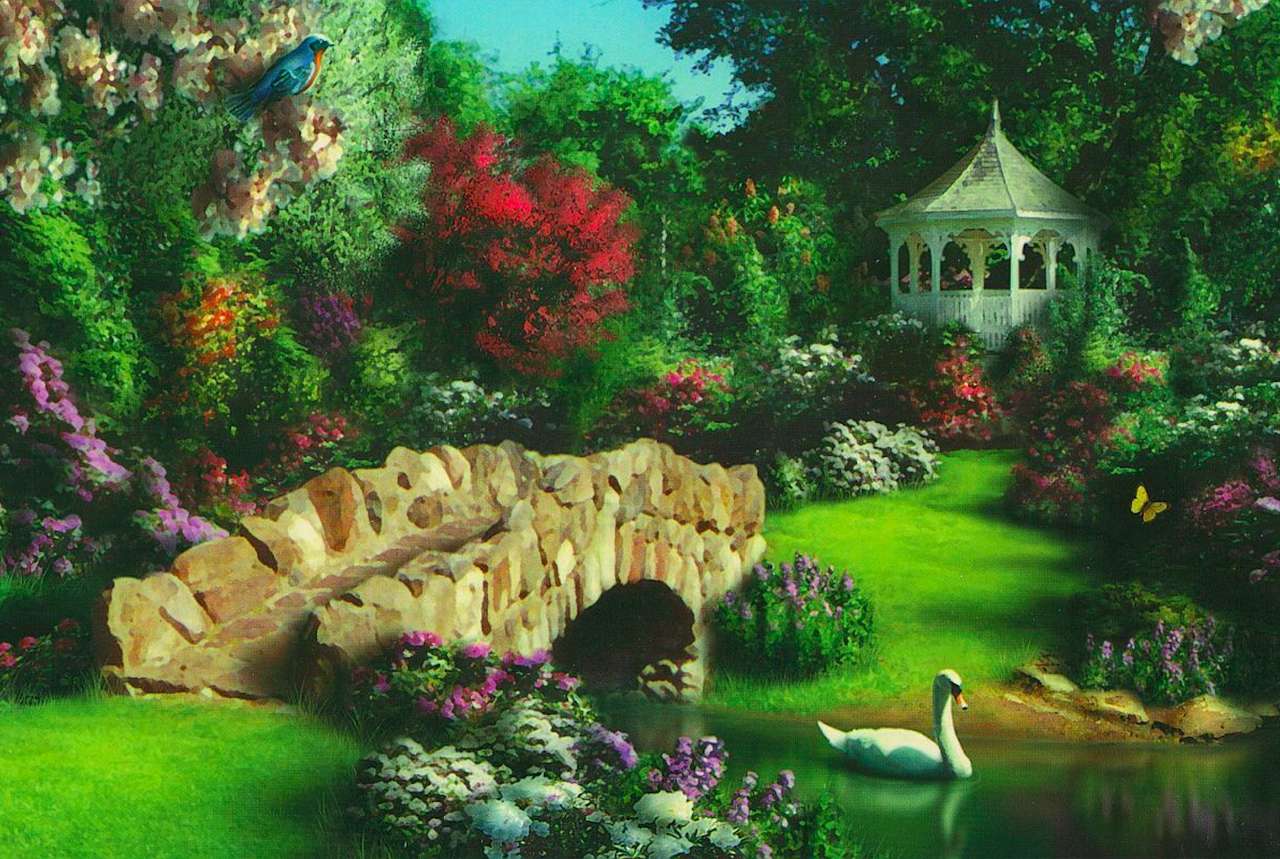 Łabędzie królestwo w zaczarowanym ogrodzie puzzle online
