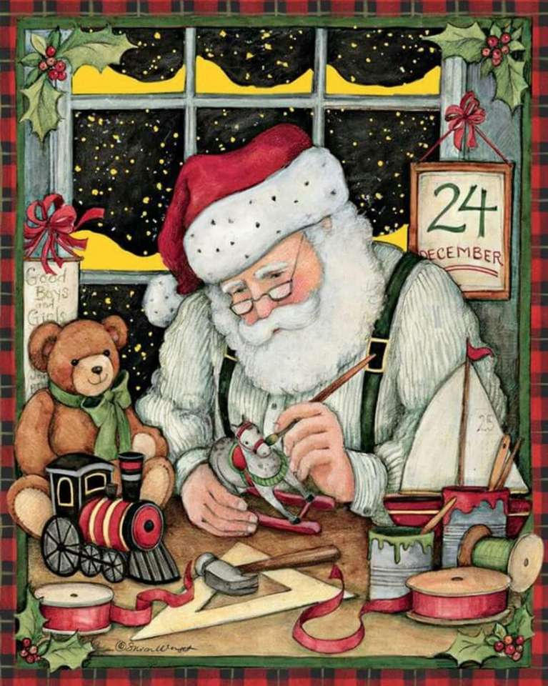 Święty Mikołaj przygotowuje zabawki puzzle online