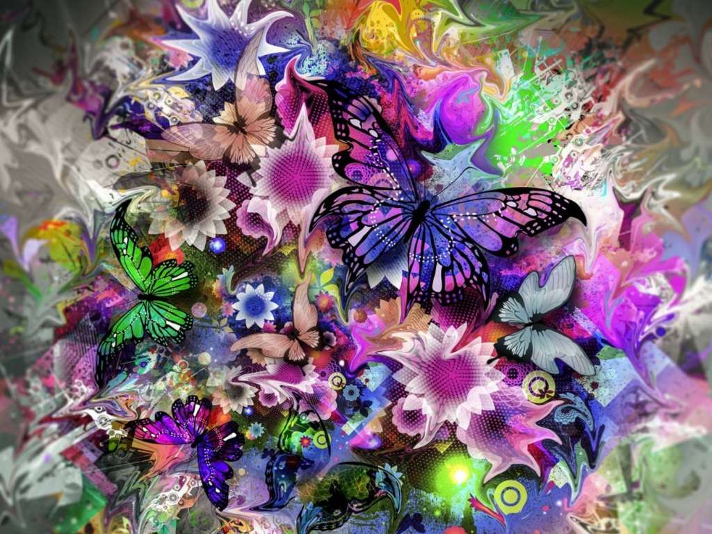 Kwiaty i motyle, bukiet pięknych kolorów puzzle online