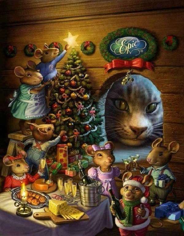 małe myszy na Boże Narodzenie puzzle online