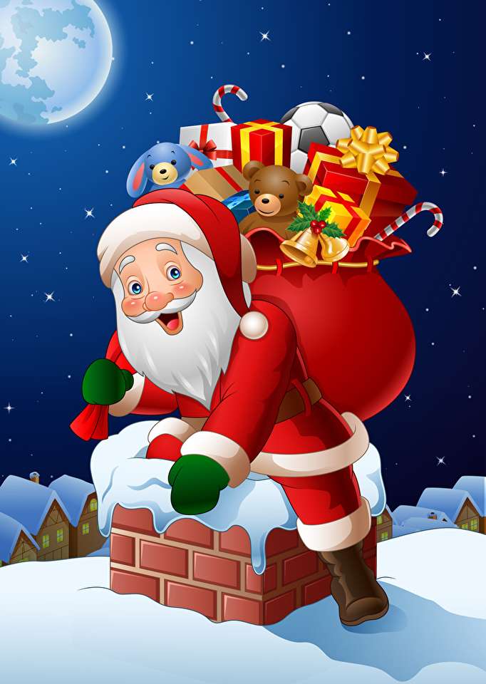 Mikołaj z prezentami na dachu puzzle online