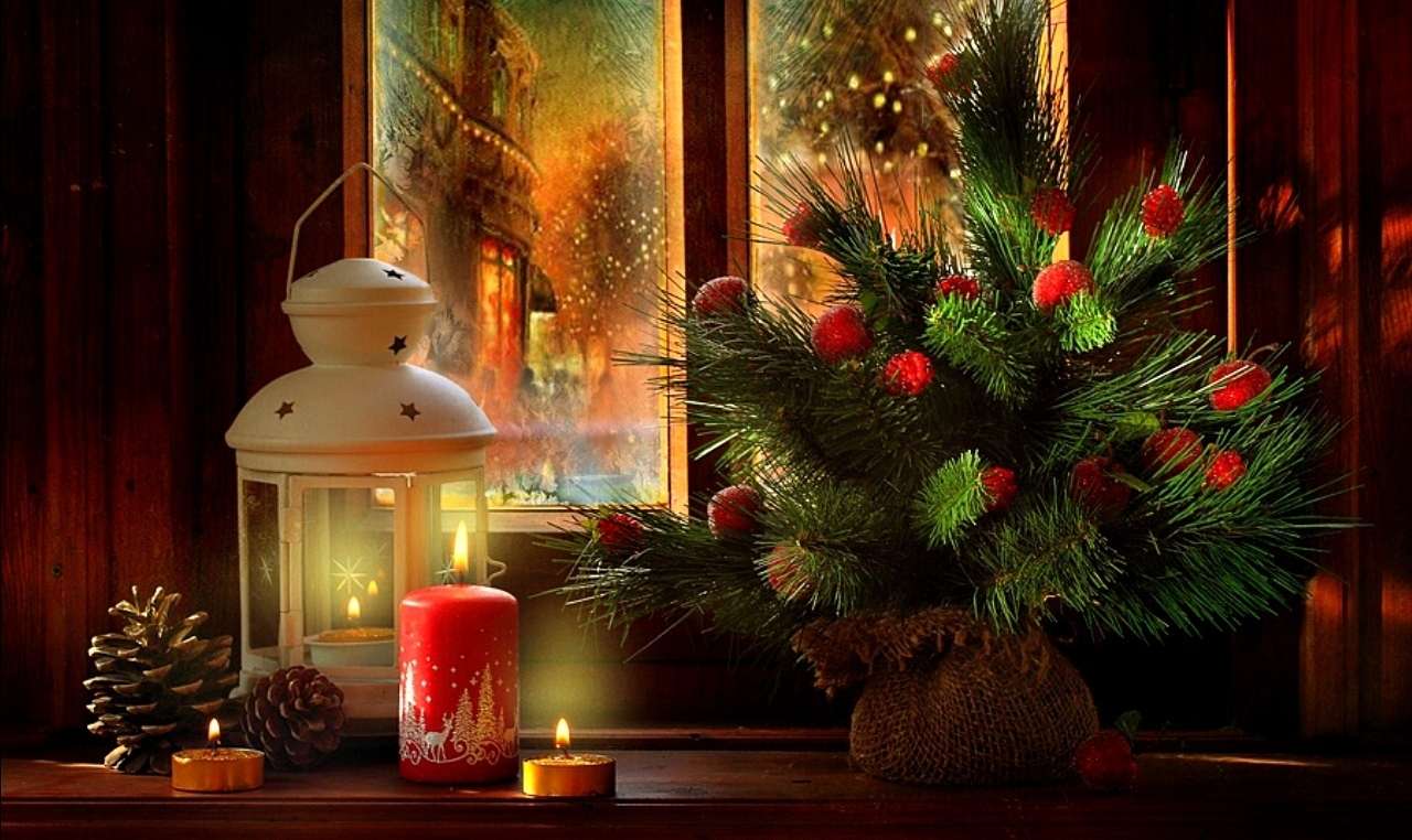 Boże Narodzenie, Świeca, Stroik, Okno puzzle online
