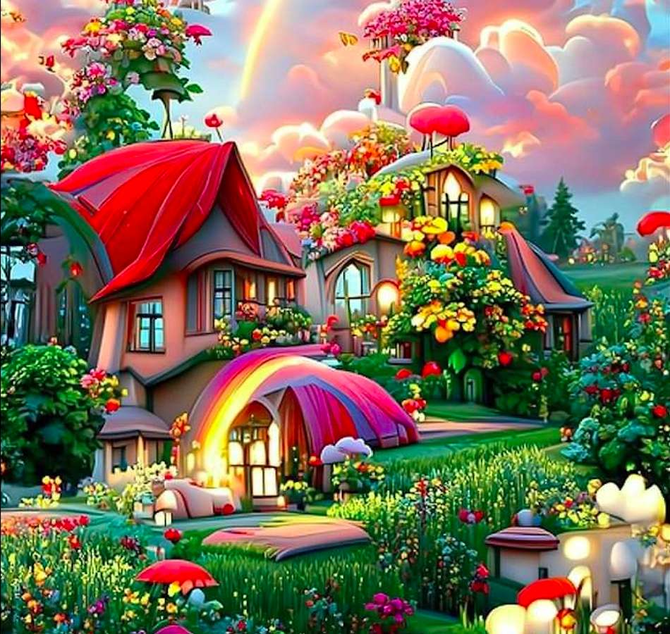 Bajecznie kolorowy piękny dom z ogrodem puzzle online