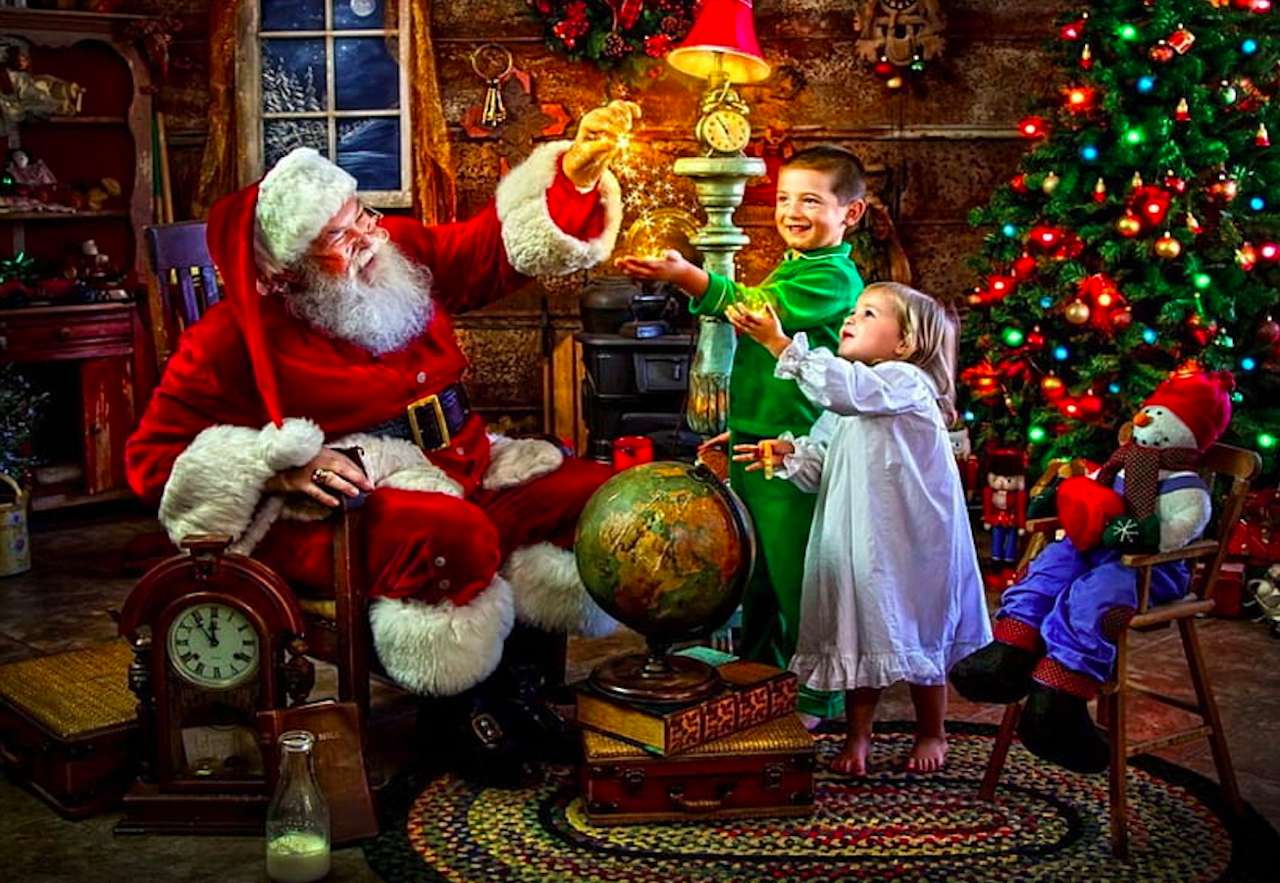 Magia Świąt-Mikołaj i przeszczęśliwe dzieci:) puzzle online