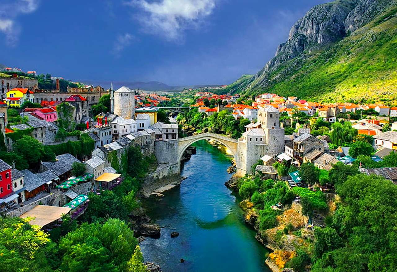 Bośnia-Stary kamienny most nad rzeką Neretwą puzzle online