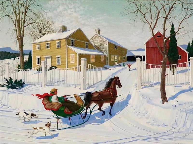 Malowanie zimą na wsi puzzle online