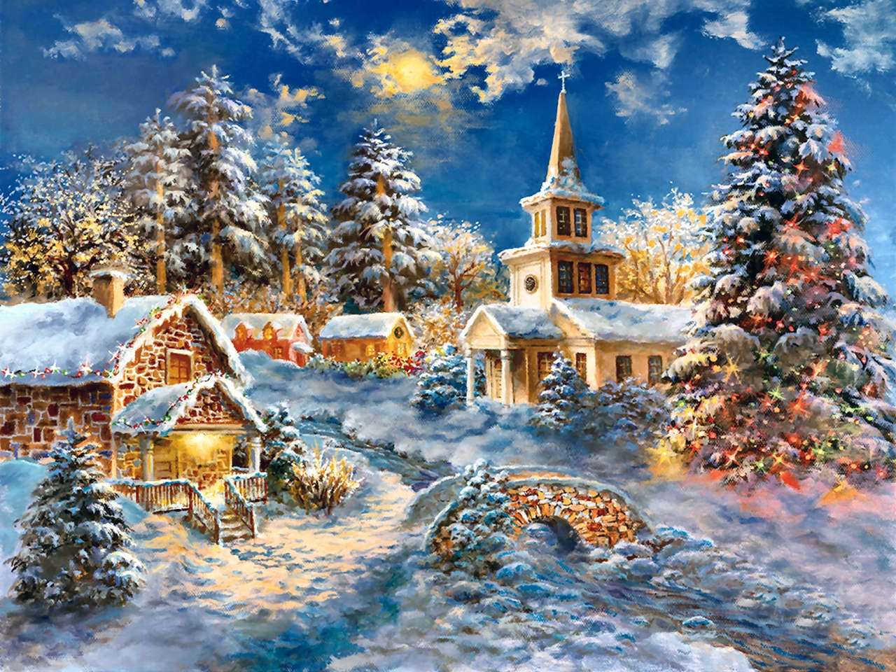 Malowanie Świąt Bożego Narodzenia na wsi puzzle online