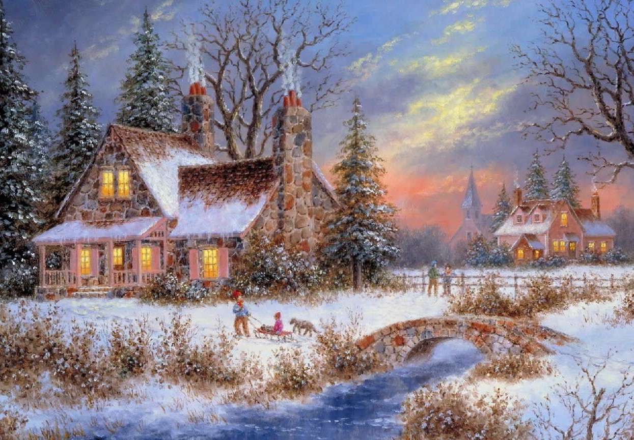 Gemälde Weihnachten auf dem Lande Puzzle