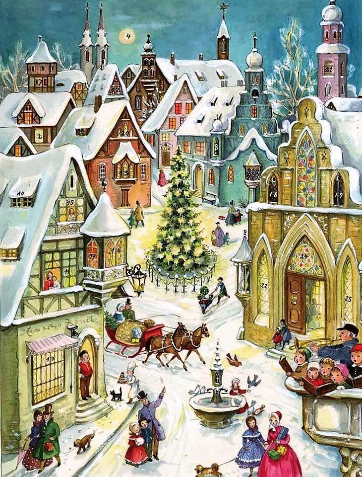 Malowanie Świąt Bożego Narodzenia w mieście puzzle online