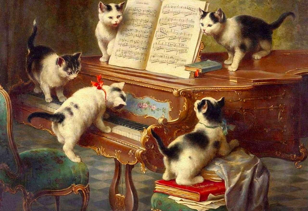 Kotek pianista i jego chórek, słodka ekipa muzyków puzzle online