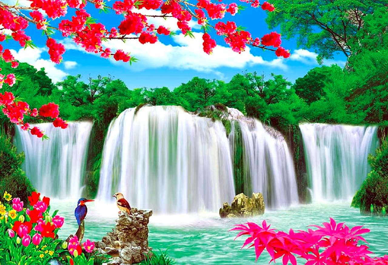 Urocze wodospady, uroczy krajobraz:) puzzle online