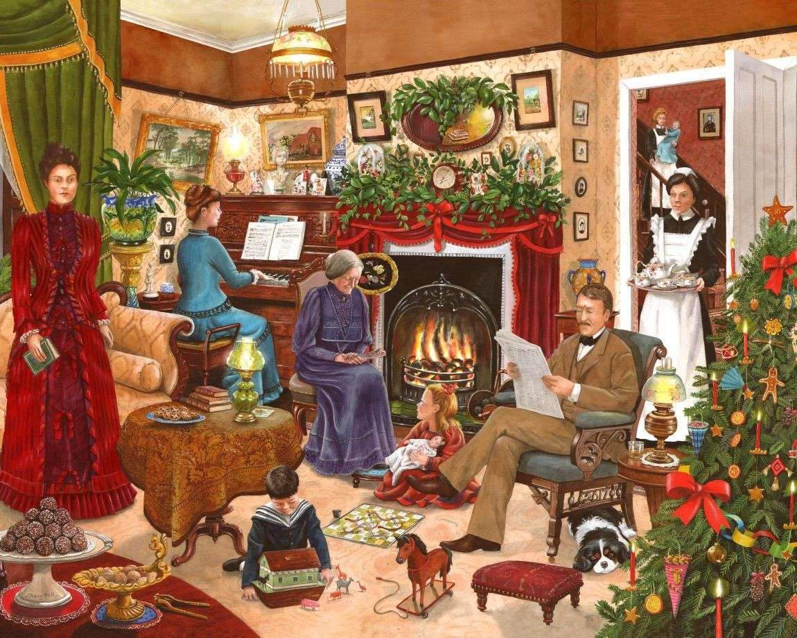 Rodzina w salonie w święta puzzle online