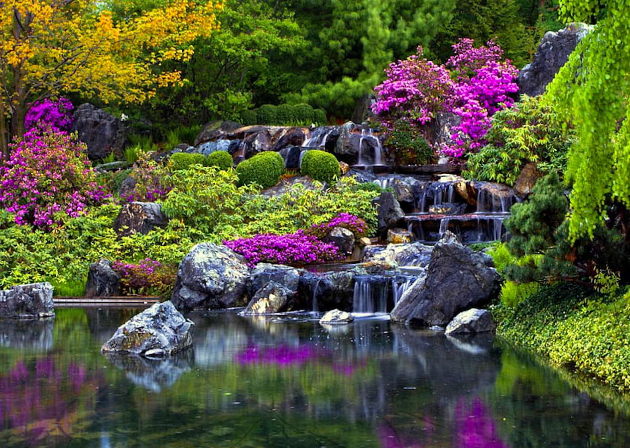 Belles cascades d'eau dans le parc puzzle
