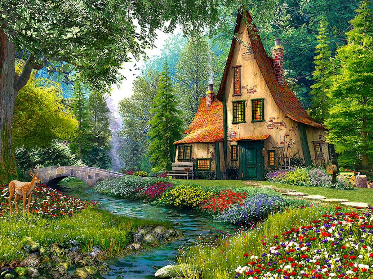 Piękna chatka, inna niż wszystkie, uroczy widok puzzle online