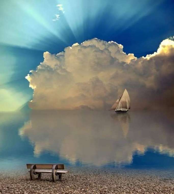 A sailboat shielded by a block of clouds. puzzle online