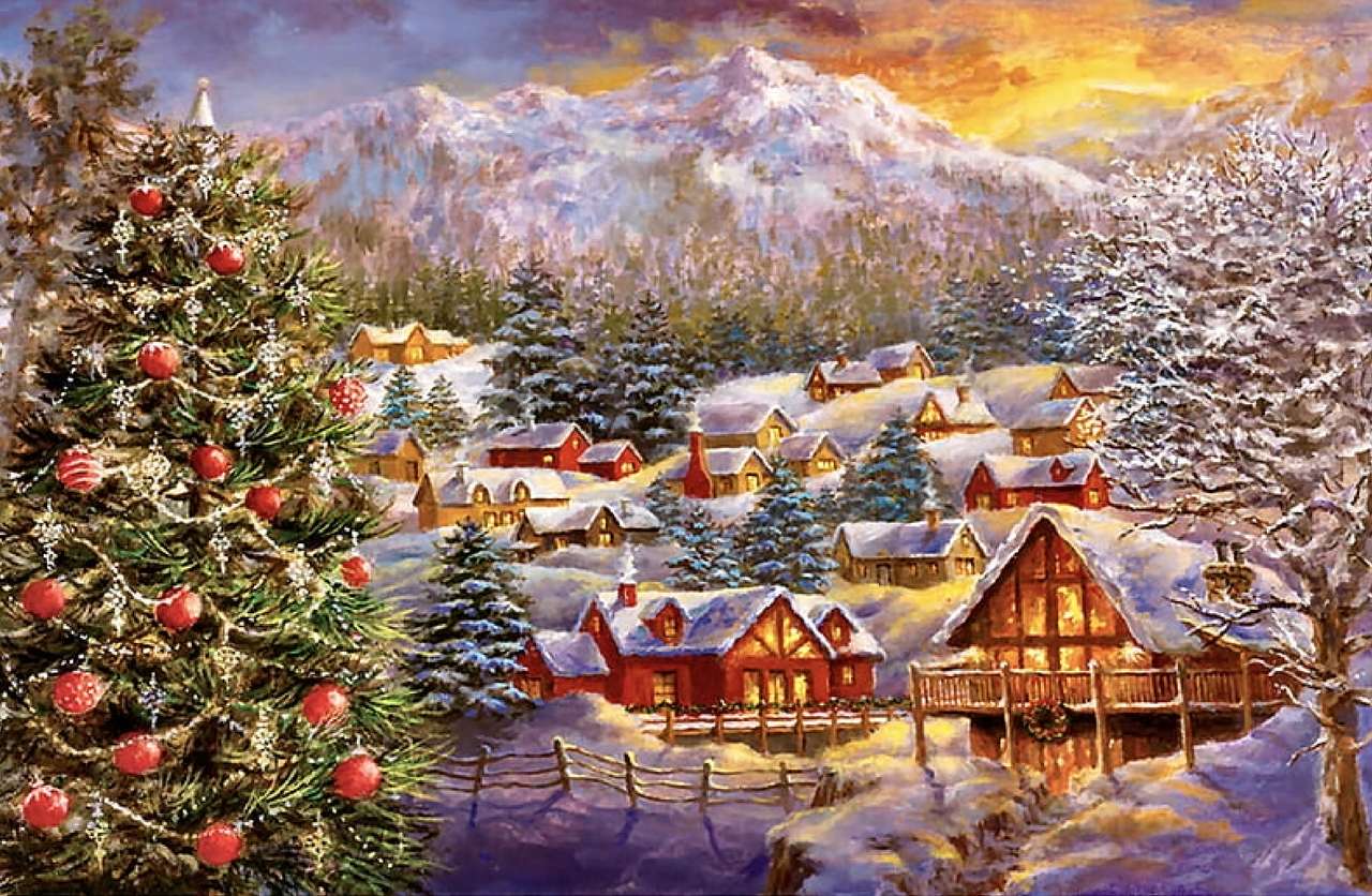 Zimowo świąteczne piękno małej osady puzzle online