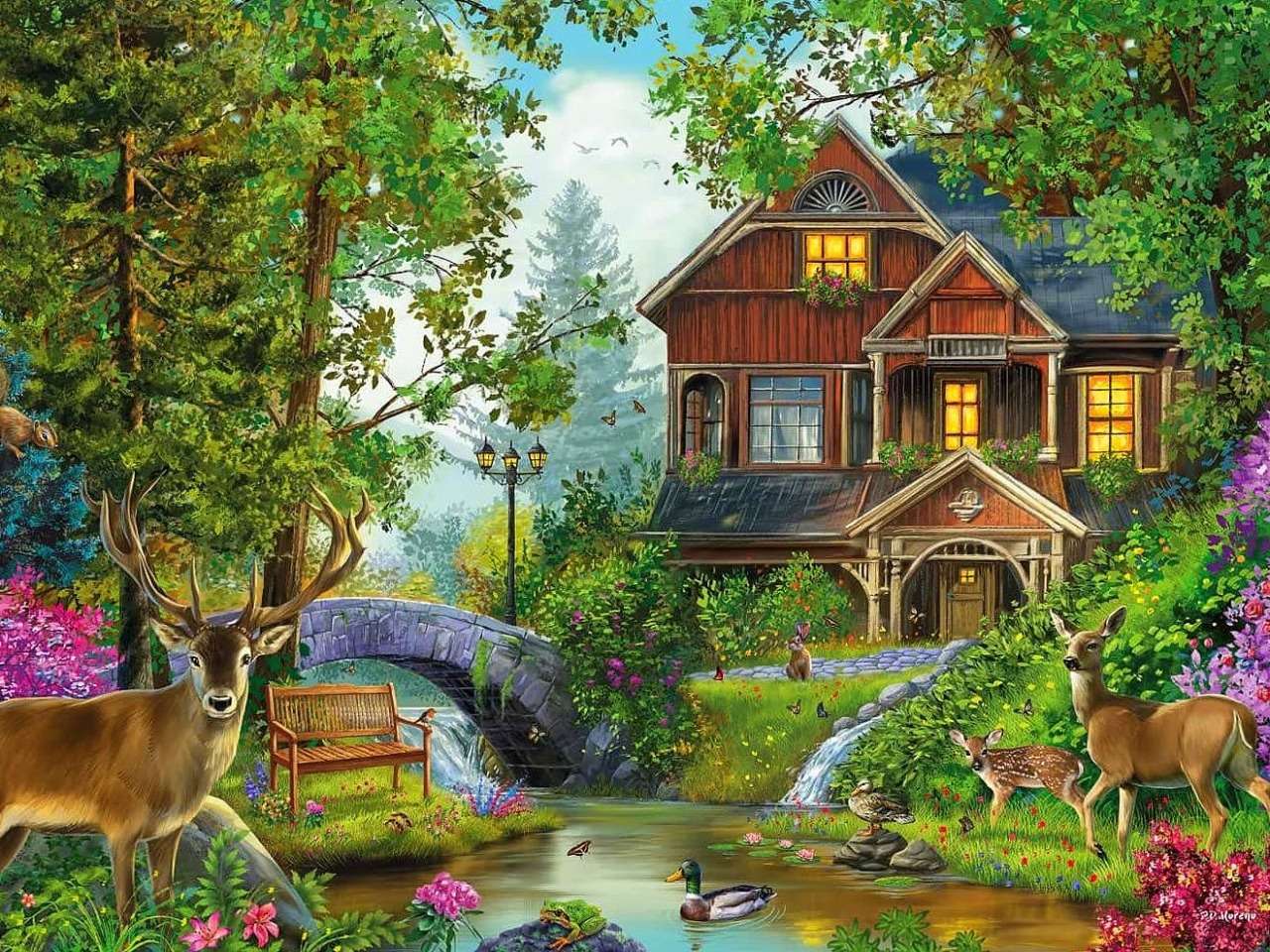 Piękny domek w głuszy leśnej, coś pięknego puzzle online