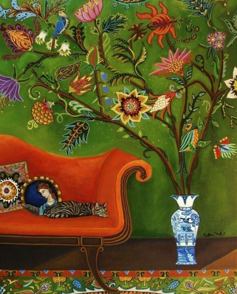 malowanie wazonu z sofą i kwiatów puzzle online