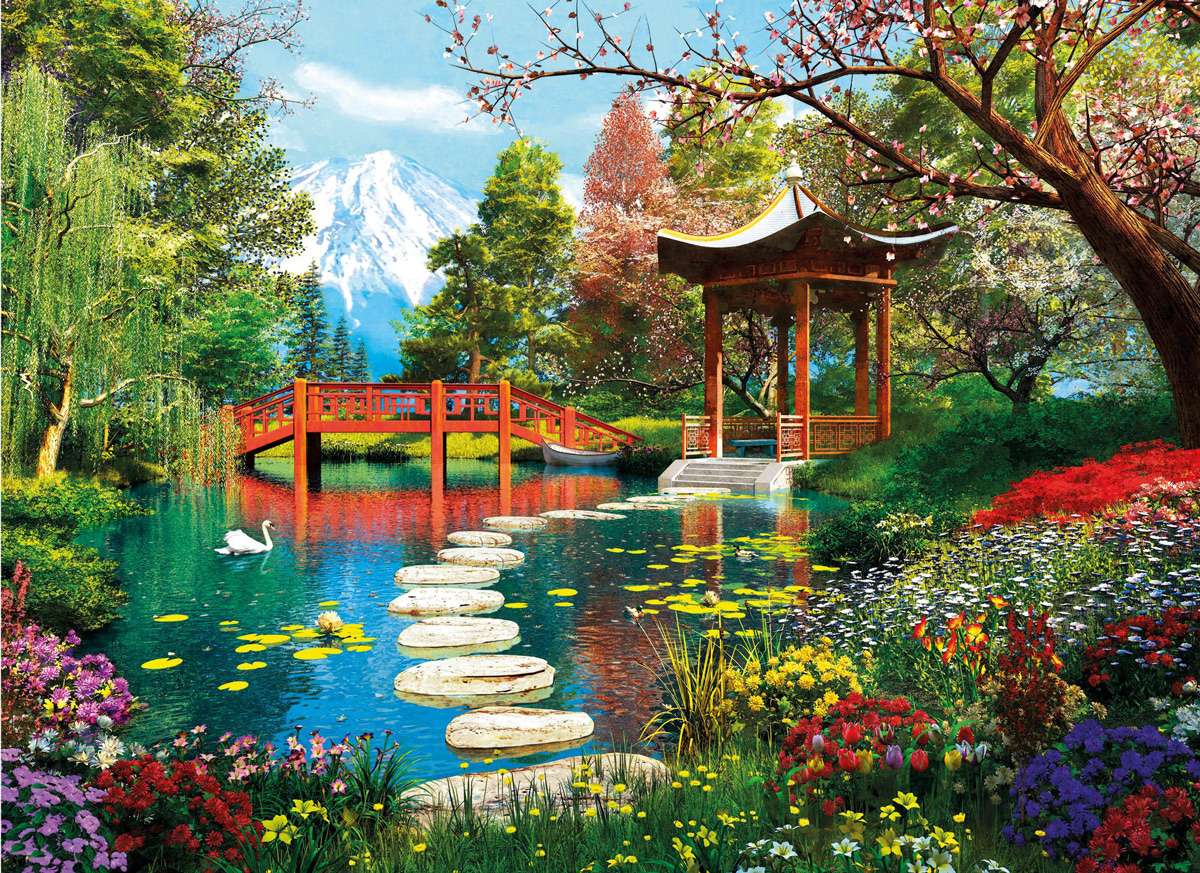 Orientalny cudowny ogród Fudżi, widok zachwyca puzzle online