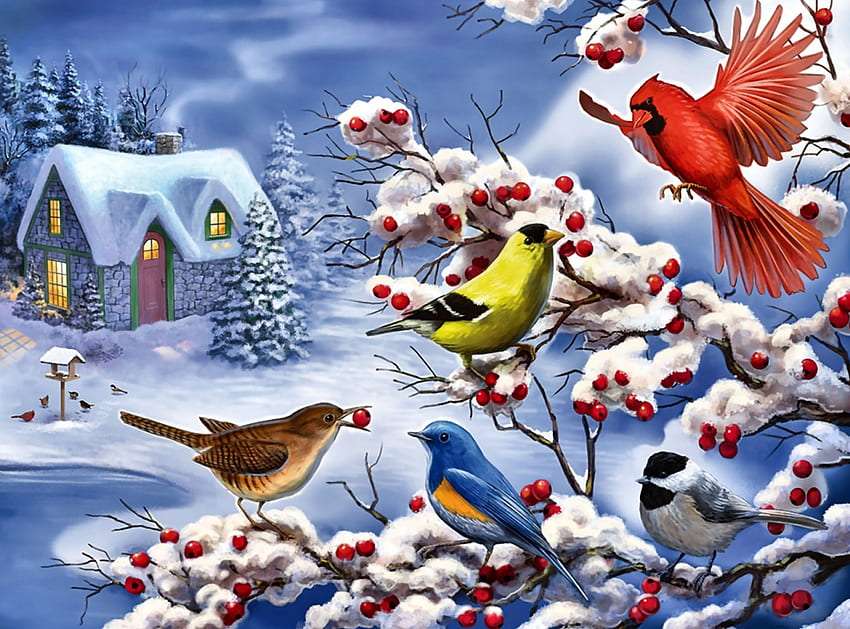 Zimowe ptaki śpiewające puzzle online
