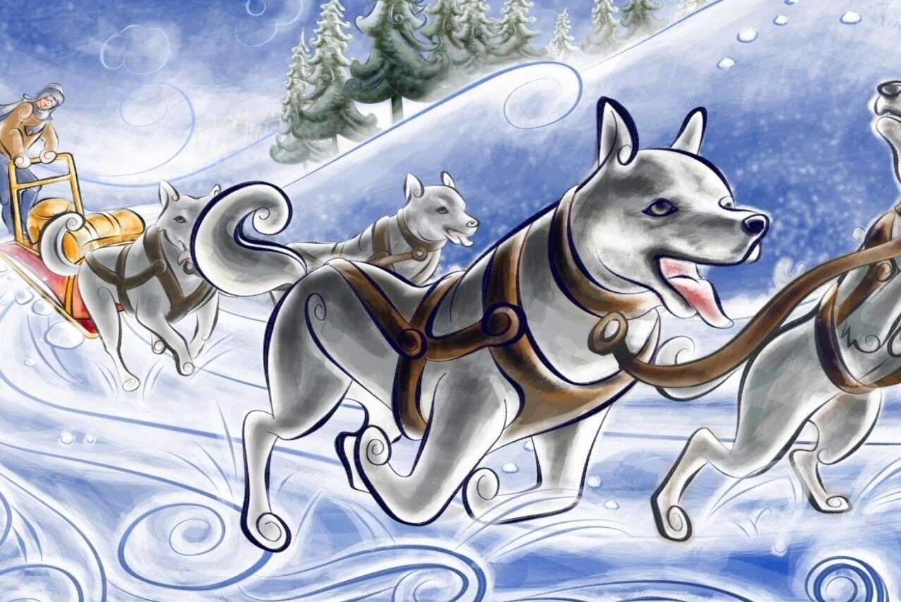 Psi zaprzęg zimą puzzle online
