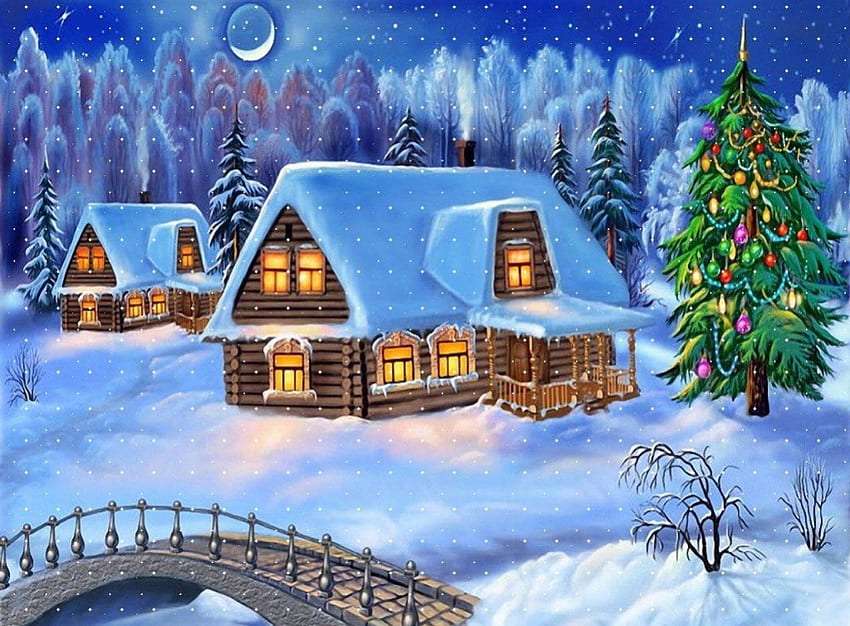 Urocze domki jakby z piernika, zachwycający zimowy puzzle online