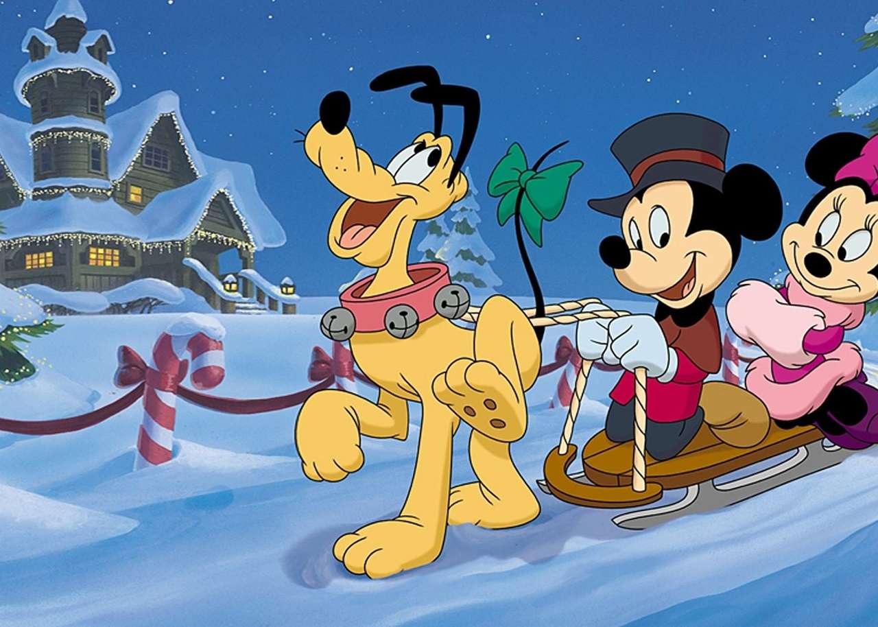 Muszka Miki i Pluto. Jazda na sankach puzzle online