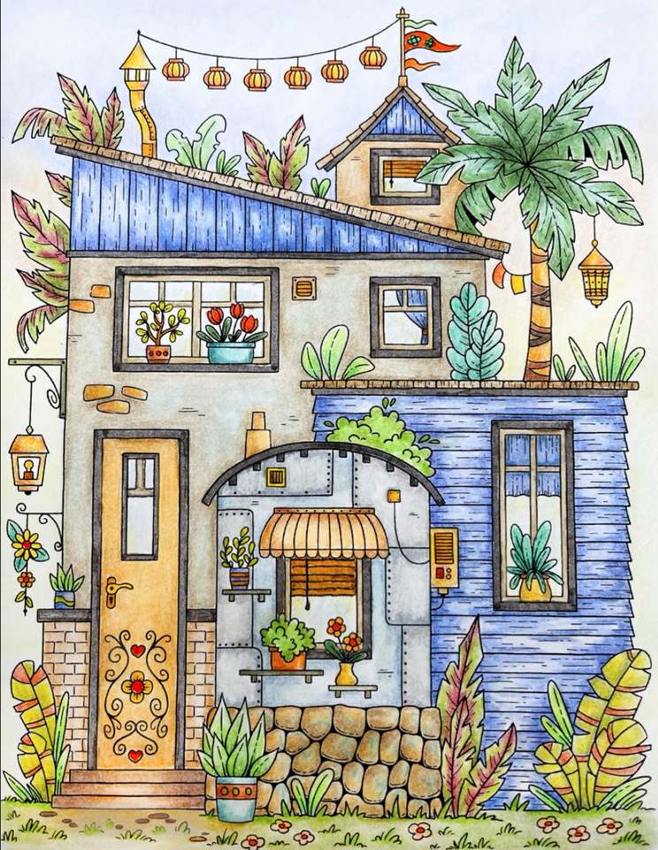 rysunek domu z roślinami puzzle online